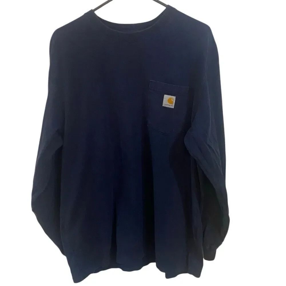 Carhartt long sleeve loose fit large, navy blue crewneck faded